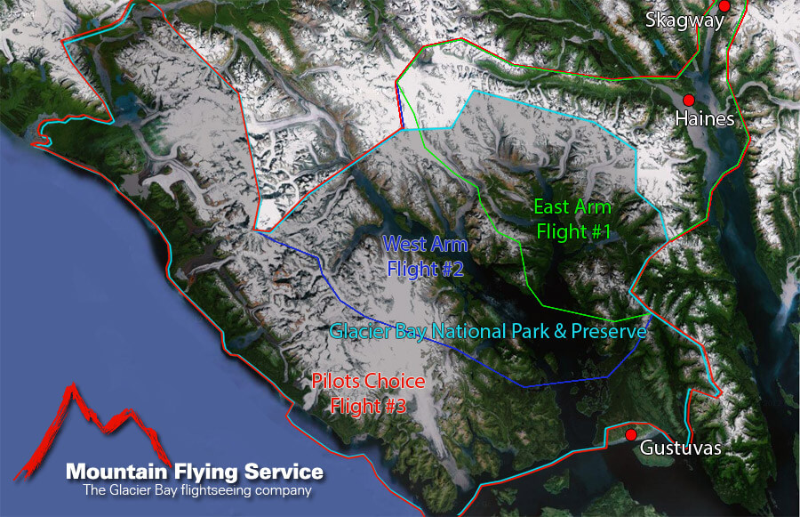 Glacier Bay flightseeing tour map