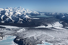 Aerial view of Glacier Bay mountains and rivers