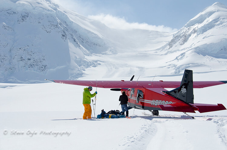 Ski plane landing for climbing team on Mt. Fairweather.